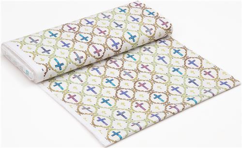 Remnant (20 x 49 cm) - off-white Quilting Treasures fabric with Crosses 6
