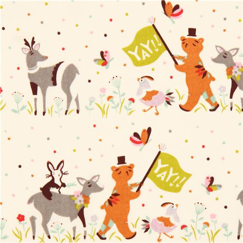 beiger Tier Parade birch Bio-Stoff Reh Hase Br USA Stoff
