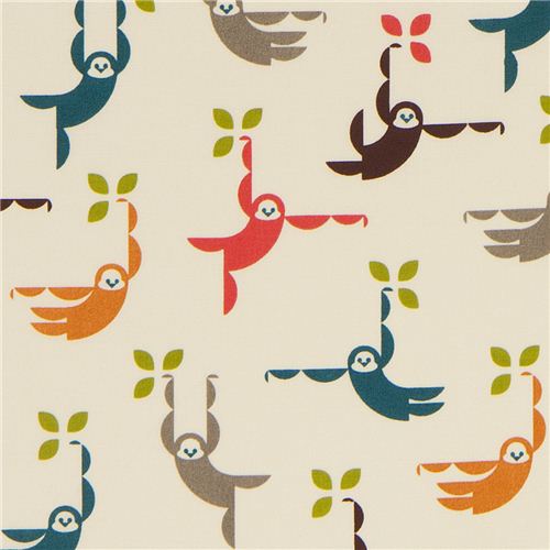 Tissu bio écru Birch avec des singes, modèle Monkey Swing Tissu