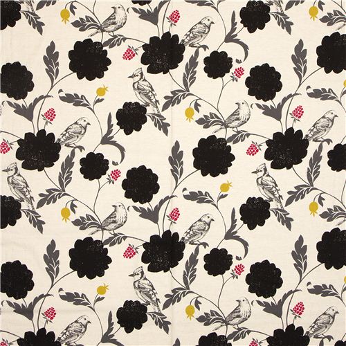off-white echino canvas fabric Dahlia bird & flower 2