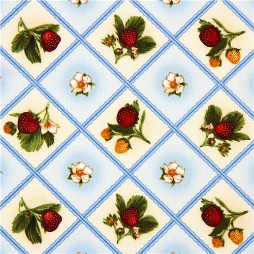 cremefarbener Stoff Erdbeere & Blume Robert Kaufman 1