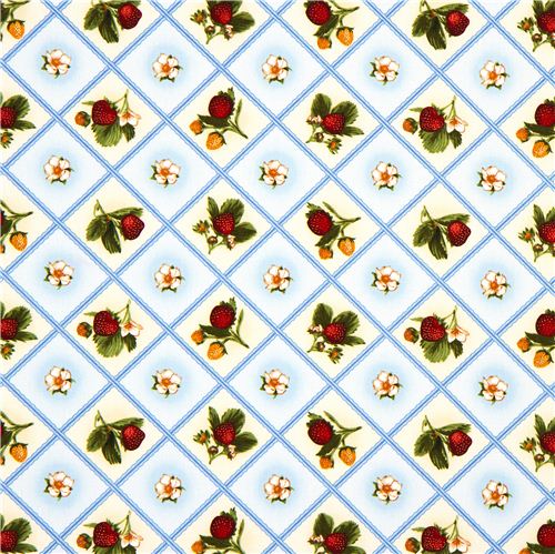 cremefarbener Stoff Erdbeere & Blume Robert Kaufman 2