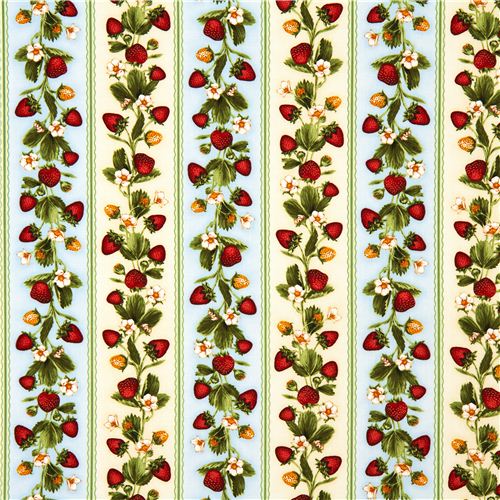 off-white fabric strawberry & stripes Robert Kaufman 2