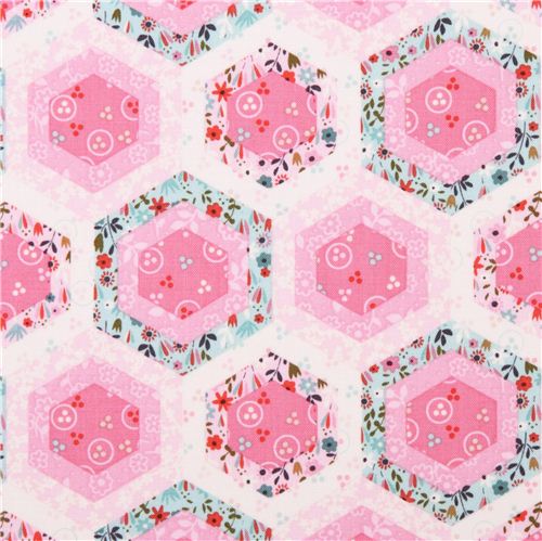 off-white flower hexagon fabric Beautiful Garden Girl Fabric