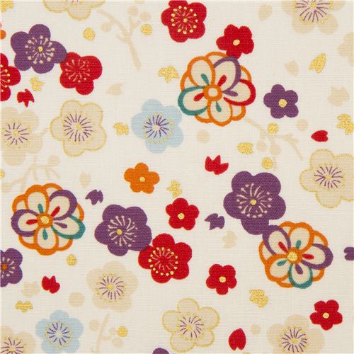off-white flower poplin fabric by Kokka Fabric