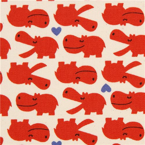 off-white hippo and heart Kokka oxford fabric from Japan Fabric