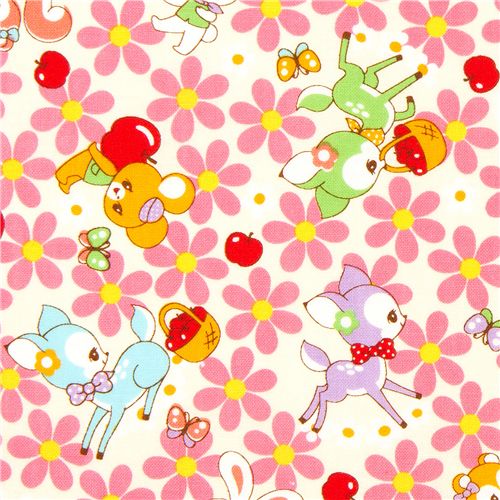 off-white kawaii fabric fawn flowers from Japan Fabric