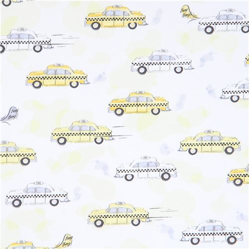 Tela blanco roto verde lima con transporte taxi de Ink & Arrow Tela