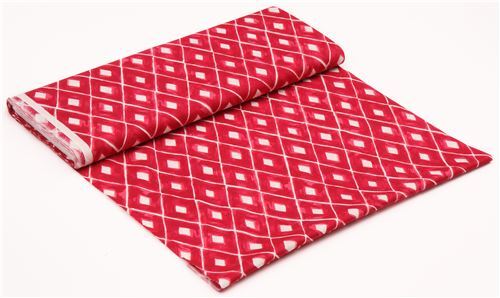 Chutes de tissu de (23 x 110 cm) - Tissu �cru avec des jolis losanges rose fonc�, import� du Japon 4