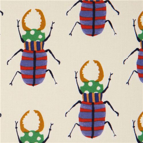 off-white stag beetle canvas animal fabric by Kokka insect Fabric