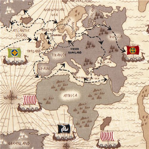 off-white viking organic fabric with map boat route USA 1