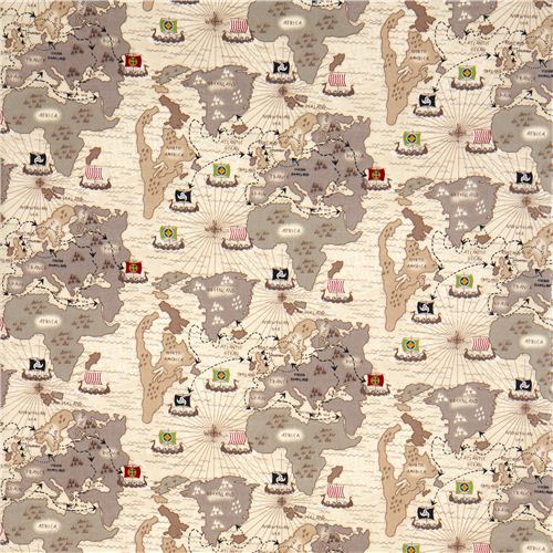 off-white viking organic fabric with map boat route USA 2