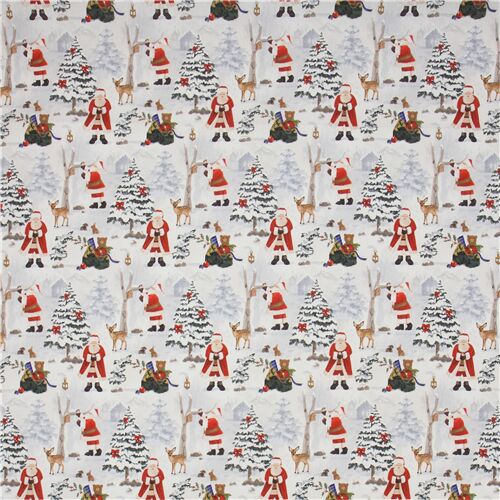 off-white Santa and animals duck fabric by Stof France with Christmas ...