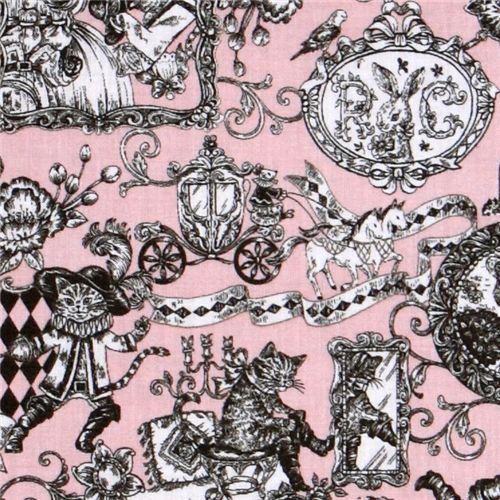 old rose Puss in Boots fairy tale fabric by Kokka Japan 1