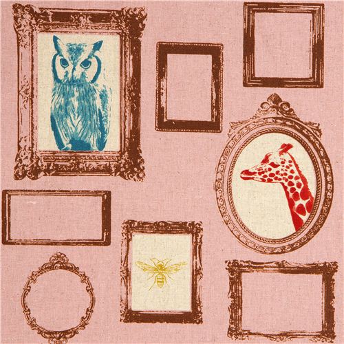 old rose echino canvas fabric Frame owl giraffe deer 1