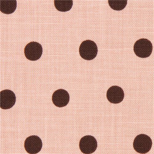 old rose echino canvas fabric with brown polka dots 1