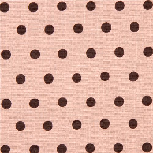 old rose echino canvas fabric with brown polka dots 2
