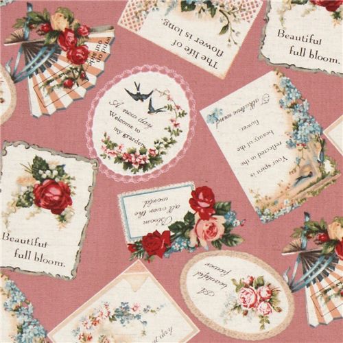 altrosa Grusskarten Blumen Retro Stoff von Kokka Japan 1