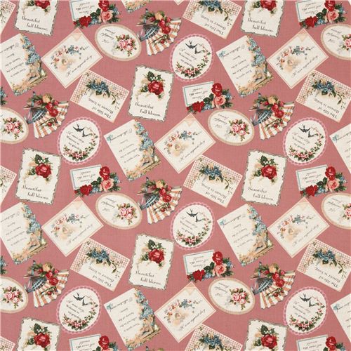 altrosa Grusskarten Blumen Retro Stoff von Kokka Japan 2