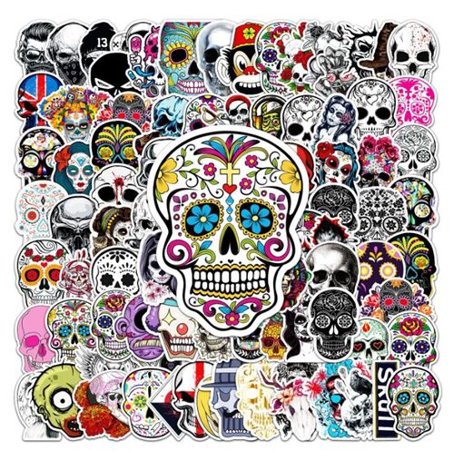 Old School Skulls gestanzte Aufkleberpackung 50 einzigartige Designs Zuckerschdel 4