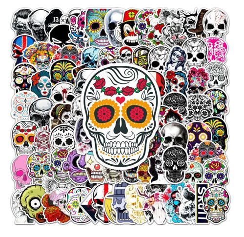 Old School Skulls gestanzte Aufkleberpackung 50 einzigartige Designs Zuckerschdel 5
