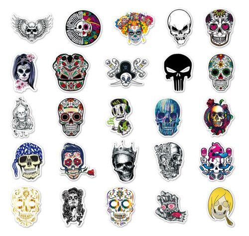 Old School Skulls gestanzte Aufkleberpackung 50 einzigartige Designs Zuckerschdel 6