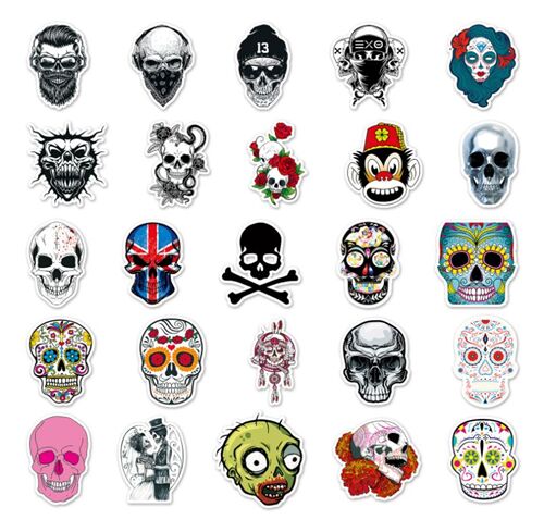 Old School Skulls gestanzte Aufkleberpackung 50 einzigartige Designs Zuckerschdel 7