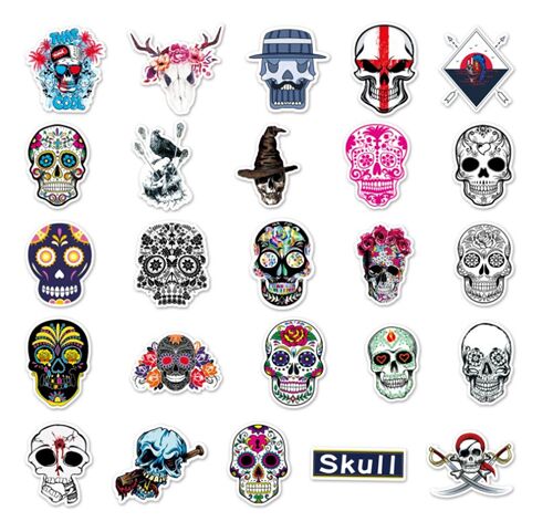 Old School Skulls gestanzte Aufkleberpackung 50 einzigartige Designs Zuckerschdel 8