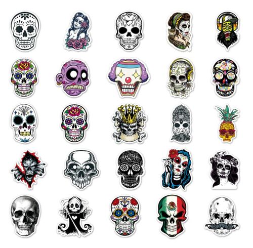 Old School Skulls gestanzte Aufkleberpackung 50 einzigartige Designs Zuckerschdel 9