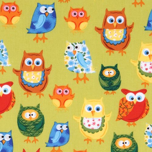 olive colored owls fabric Woodland Friends USA designer 1