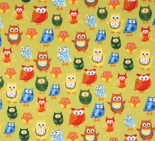 olive colored owls fabric Woodland Friends USA designer 2