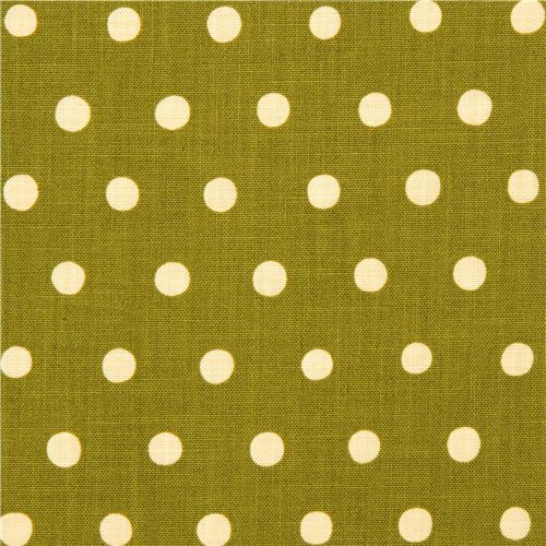 olivgrüner echino Canvas Stoff mit beigen Polka Dots 2