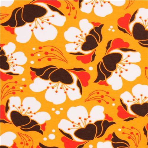 Tela naranja de gardenias de punto de Michael Miller Tela