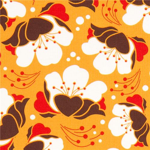 orange Gardenia flower fabric by Michael Miller USA 1