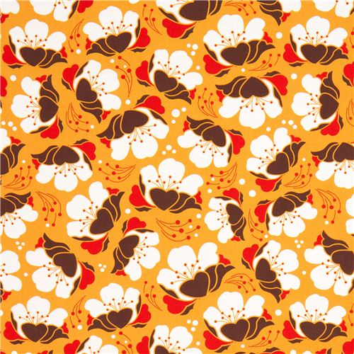 orange Gardenia flower fabric by Michael Miller USA 2