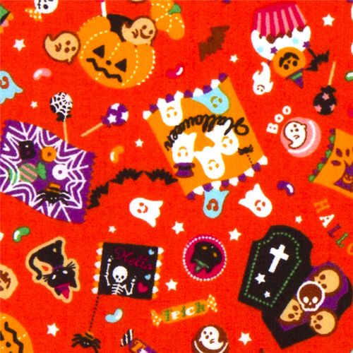orange Halloween fabric candy ghosts pumpkin 1