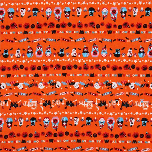 orange Halloween fabric matryoshka witches cat ghosts 2