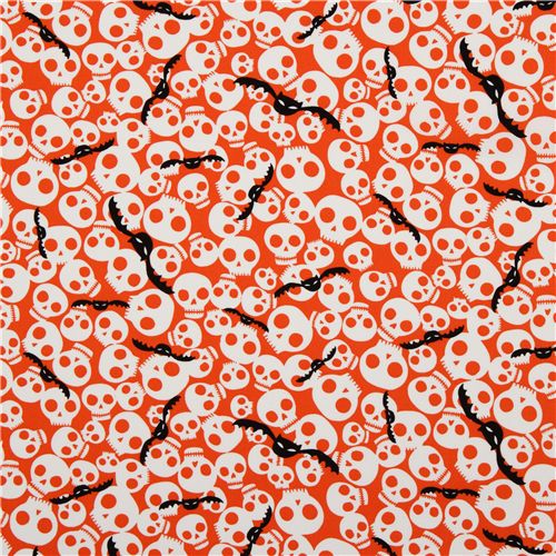 orange Halloween fabric skulls bats 2