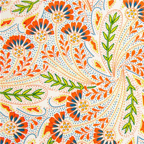 tessuto arancione motivo giacobino fiori foglie Liberty Fabrics Tessuto