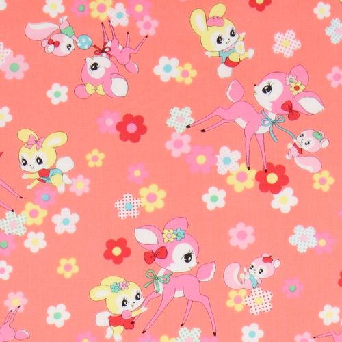 orange Japanese fabric deer squirrel bunnies 1