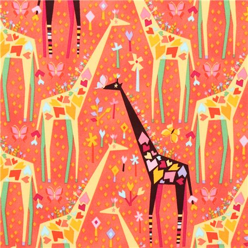 oranger Origami Giraffe Tier Stoff Michael Miller Stand Tall Stoff