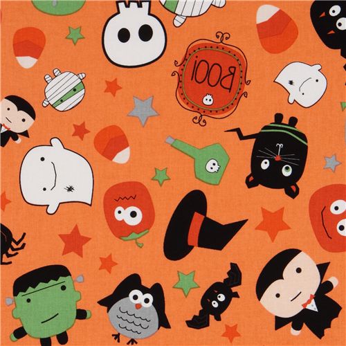 orange Riley Blake Halloween fabric Dracula bat 1