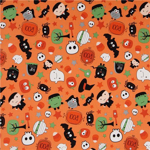 orange Riley Blake Halloween fabric Dracula bat 2