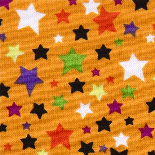 orange Riley Blake Halloween fabric colourful stars 1