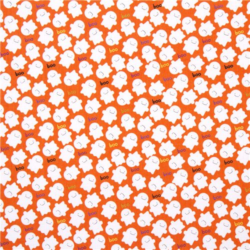 orange Riley Blake Halloween fabric white ghosts 2