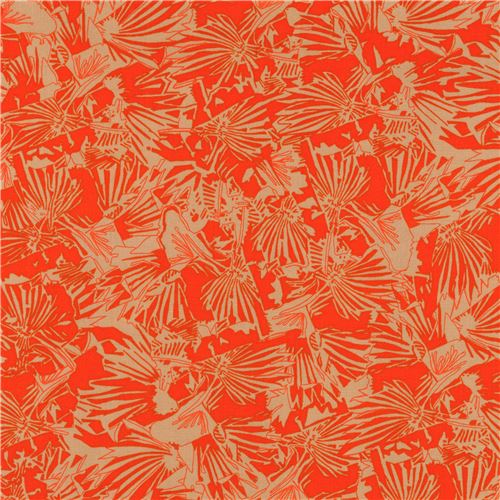 Tissu Robert Kaufman orange avec des formes de fleurs, Gleaned Tissu
