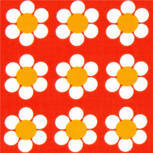 Tela naranja de Robert Kaufman con flores blancas Tela