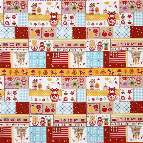 orange animals matryoshkas Kokka oxford fabric Japan 2