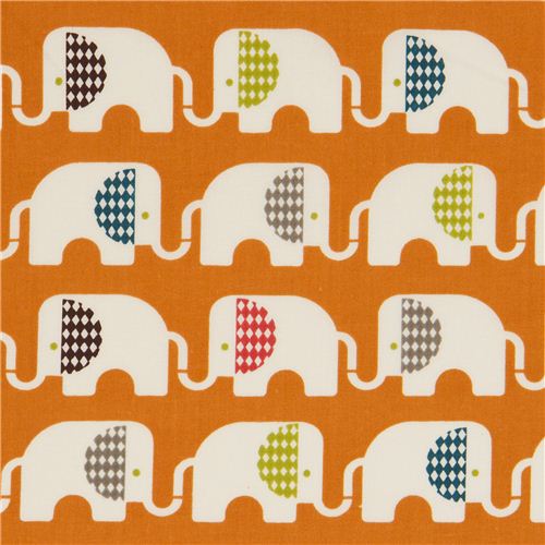 orange birch elephant organic fabric Ele Train Fabric
