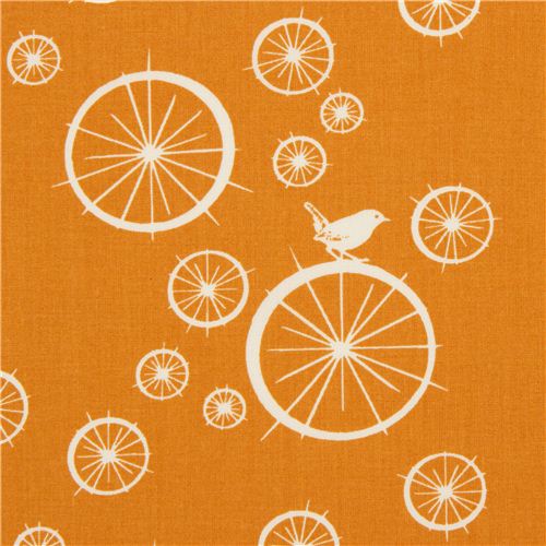 tessuto arancione bio birch Birdie Spokes ruote e uccelli Tessuto